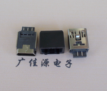 东升镇MINI USB 5Pin接口 带护套焊线母座 B型180度铜壳