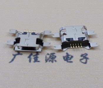 东升镇镀镍Micro USB 插座四脚贴 直边沉板1.6MM尺寸结构